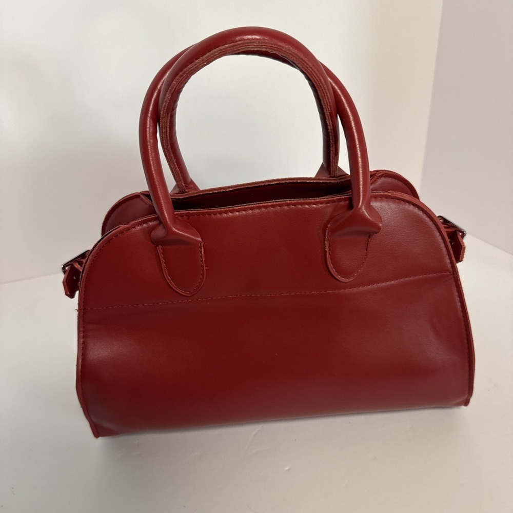 Red Top Handle Bag Buckle Accent Detachable Strap Silver Hardware Classic